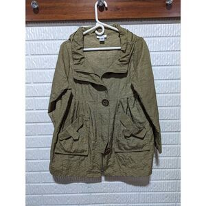 Dorman Women's Green Hooded Decorative Buttons Zip Front Spring Jacket Large